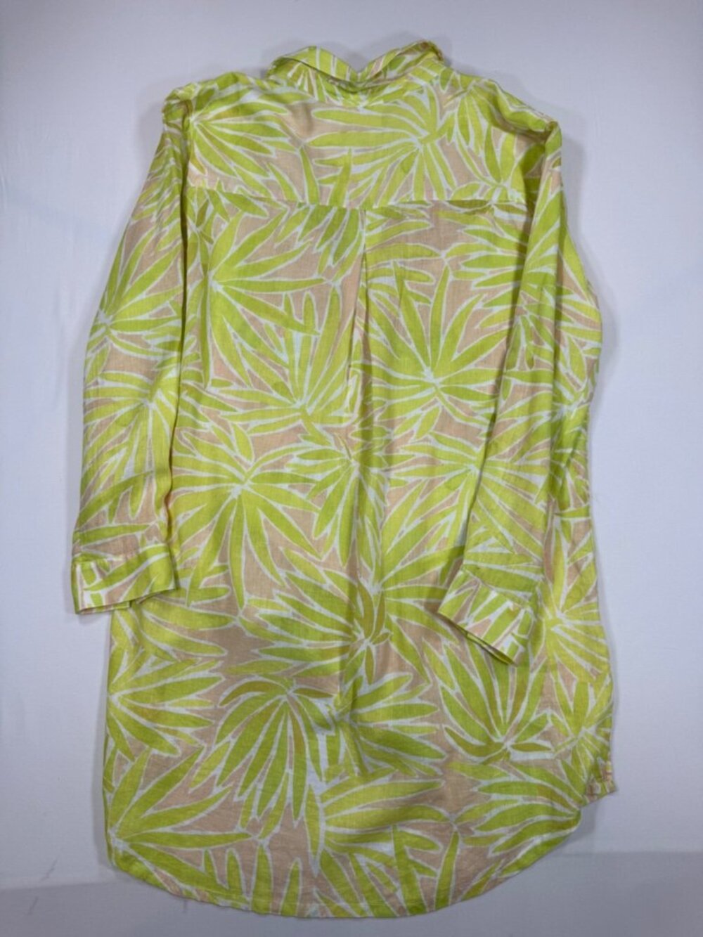 Sigrid Olsen Women's L Linen Blend Button Down Shirt Dress Green Beach Resort - Picture 10 of 12